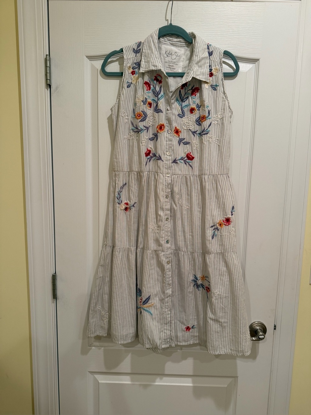 Kyla Seo Striped Embroidered Cotton Shirt Dress
